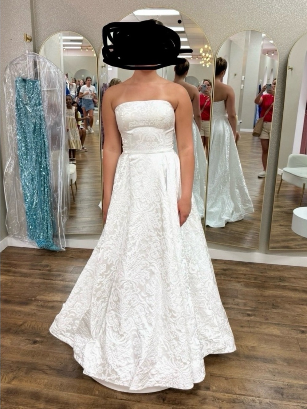 Sherri Hill White Strapless Embroidered A-Line Wedding Dress